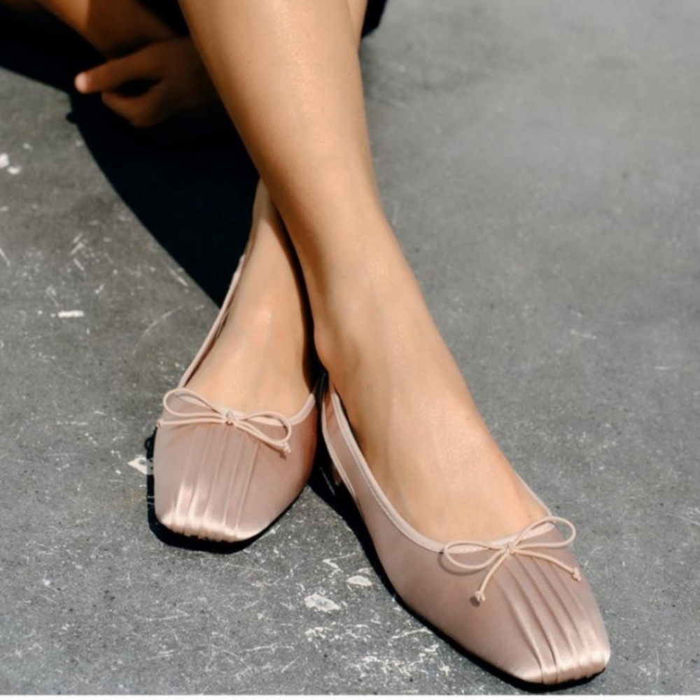 Zara Pink Flats with Bow Detail